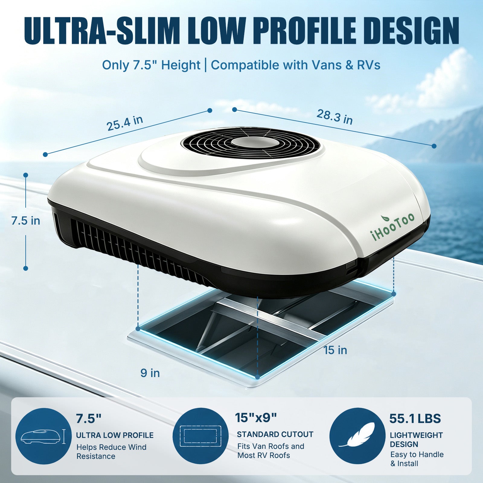 iHooToo 12V DC RV Air Conditoner,12V Van Air Conditioner, DC Van AC Unit 10,000 BTU Cooling 12V Rooftop Camper Air Conditioner for Vans, RVs, Trucks, Trailers, Boats