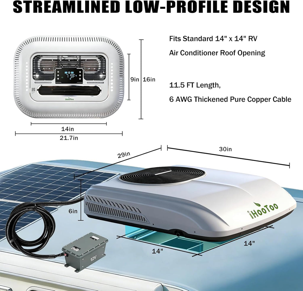 2026 New 12V Inverter RV Air Conditioner, Smart APP&Voice Control,10000 BTU 6-IN Low Profile Rooftop AC Unit for Off-Grid Campers, Vans, Trailers