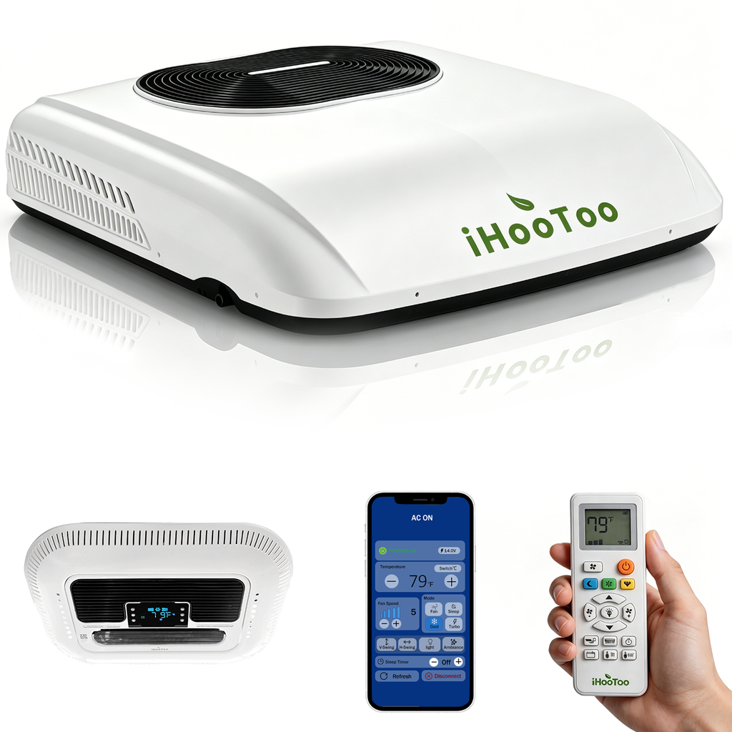 iHooTooPro 2026新款12V房车空调，10000 BTU智能APP语音控制车顶空调，适用于露营车和拖车