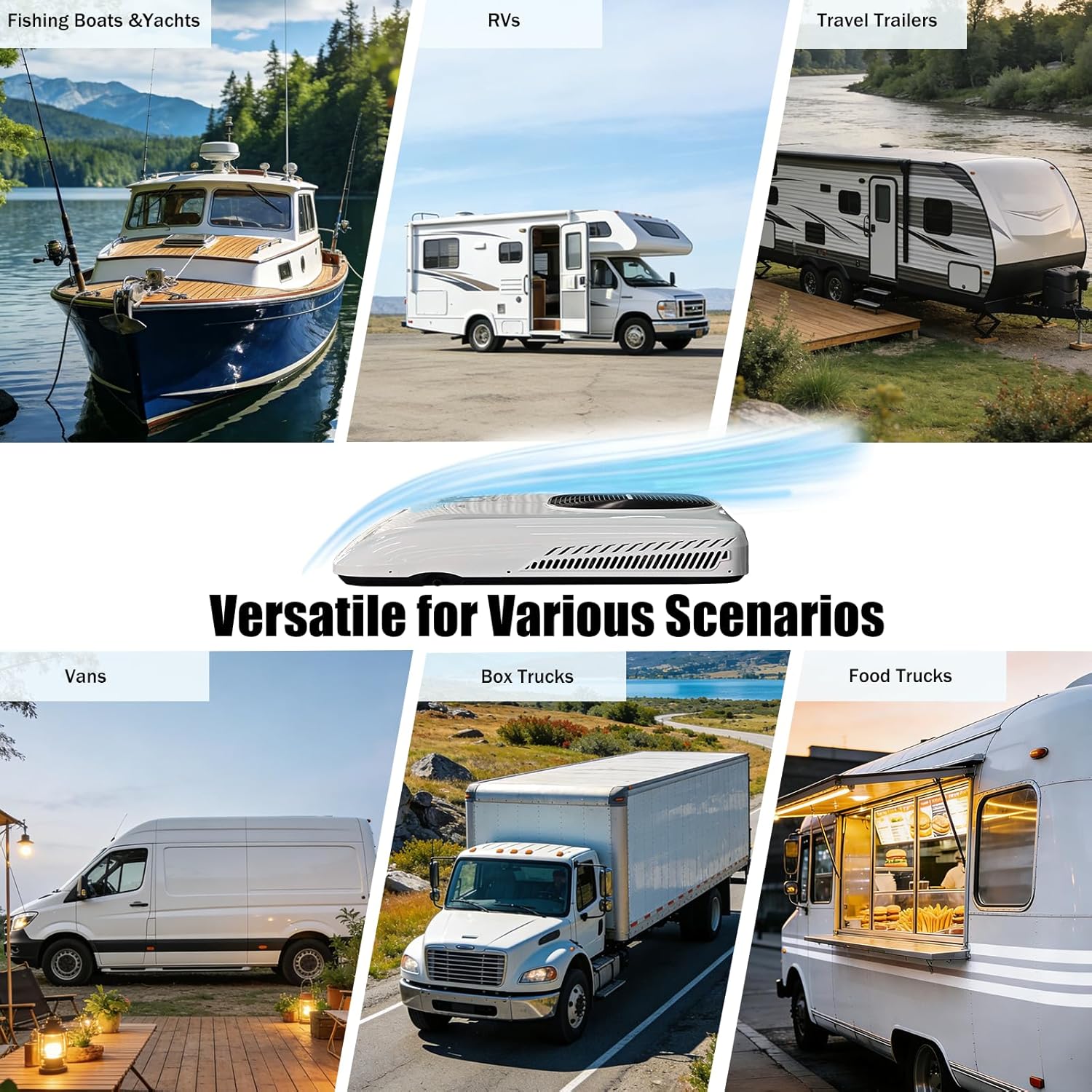 2026 New 12V Inverter RV Air Conditioner, Smart APP&Voice Control,10000 BTU 6-IN Low Profile Rooftop AC Unit for Off-Grid Campers, Vans, Trailers